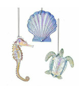 KURT ADLER 3/A IRIDESCENT ACRYLIC SEA LIFE XMAS ORNAMENTS SHELL/TURTLE/S... - £15.09 GBP