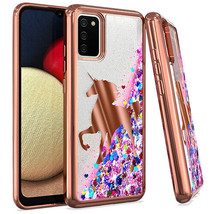 For Samsung Galaxy A02S - Floating Water Liquid Glitter Case Rose Gold Unicorn - £11.98 GBP