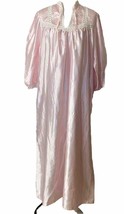 Vintage Llise Stevens Pink Satin Night Gown Sz L White Eyelet Lace Loose Fit - £17.49 GBP