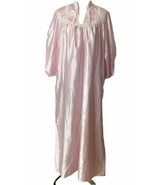 Vintage Llise Stevens Pink Satin Night Gown Sz L White Eyelet Lace Loose... - $21.88