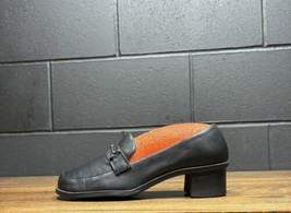 Vintage Aerosoles Chunky Black Leather Y2K 90’s Block Heel Loafers Women... - £27.94 GBP