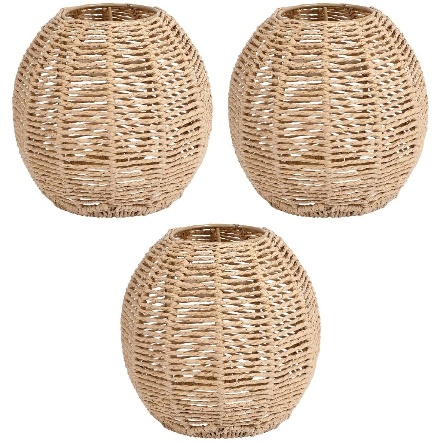 3Pc Retro Rattan Lamp Shade - Rustic Woven Small Lamp Shades - Lamp Shade Replac