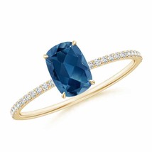 ANGARA Thin Shank Cushion London Blue Topaz Ring with Diamonds - £509.21 GBP