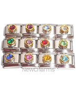 Set of 12 Round Stone Italian Charms Birthstone Inspired Colorful Links ... - £11.96 GBP