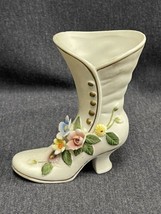 Vintage Porcelain White with Gold Buttons Floral Ceramic Shoe Boot Figurine - £7.12 GBP