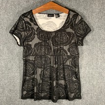 RQT Floral Blouse Size L Womens Casual Top Black Short Sleeve - £8.53 GBP