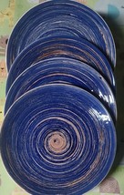 Set of Four (4) ~ Mainstays ~ 7.5&quot; Dia ~ Blue Swirl Salad Plates ~ Stone... - £23.54 GBP