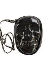 Skull Purse Crossbody Chain Link Strap Black Patent Leather  - $21.89
