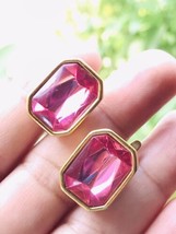 Trifari vintage gold tone pink rhinestone clip on earrings  - £35.84 GBP