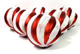 Red &amp; White Glitter Swirl Ornaments 3.25&quot; Set of 6 Hand Painted Shatterp... - $15.88
