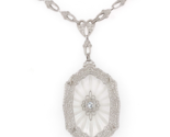 14k White Gold Filigree Genuine Natural Rock Crystal Diamond Necklace (#... - $1,475.10