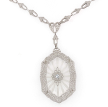 14k White Gold Filigree Genuine Natural Rock Crystal Diamond Necklace (#J6502) - £1,181.98 GBP