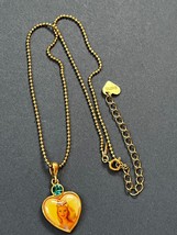 Avon Marked Dainty Goldtone Bead Chain w Barbie of Swan Lake Heart Pendant w Aqu - $9.49