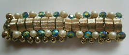 Vintage 1950&#39;s Coro Bracelet W/Faux Pearls &amp; AB Rhinestones 7.5&quot; x 7/8&quot; - $74.25