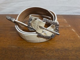 Brighton Sz 36 XL Cream White Croc Embossed Leather Belt Silver Daisy B1... - $22.95