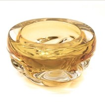 MCM Vintage Art Glass Caramel Brown Round Candy Dish Bowl Heavy 5&quot; - £27.35 GBP