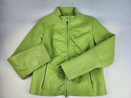 Wilsons Leather Maxima Women&#39;s Lime Green Leather Jacket Medium Cafe Racer Biker - £39.56 GBP