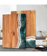 Acacia Wood and New Resin Cutting Board Wave Spliced Design Kitchen Frui... - $79.60 CAD