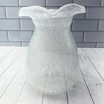 Art Glass Vase Scalloped edge Hand Blown Clear With White Splatter - £13.59 GBP