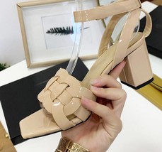 Crystal Cross-strap Women Summer Sandal Shoe Block 6.5cm Heel Red Green Gold Ank - £90.90 GBP