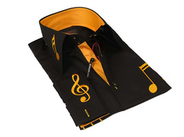 Men Axxess Turkey Shirt 100% Cotton Musical Note 224-56 French Cuffs Black Gold - £78.63 GBP