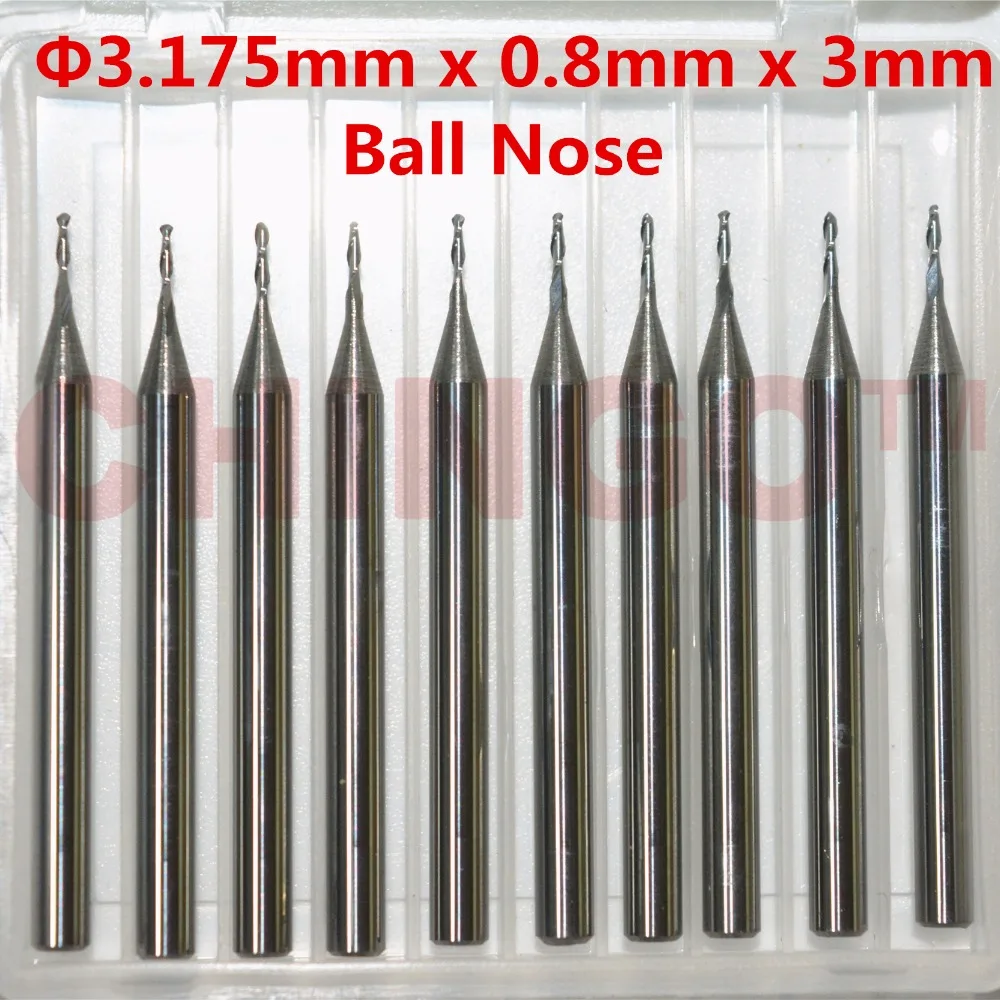 3.175mm*0.8mm*m-10pcs,CNC solid carbide end mill,wor milling cutter,2 Flute ball - £223.47 GBP