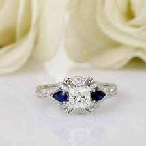 1.75Ct Princess Cut Diamond Vintage Engagement Wedding Ring 14KWhite Gold Finish - £78.07 GBP