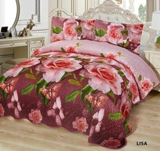 3-Pcs Super Soft QUEEN Quilted Reversible VELVET Bedspread Coverlet Set - LISA - £146.66 GBP