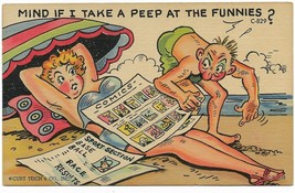 1952 Linen Curt Teich Comic Postcard- C-829 sunbathing lady - $9.99