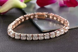 16Ct  Simulated Asscher Cut 5mm 14K Rose Gold Finish Tennis Bracelet - £278.72 GBP