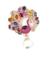 14k Rose Gold Pfau Brosche W / Circa 21ct Sapphire&amp;ruby,2ct Diamant,15mm... - €5.353,14 EUR
