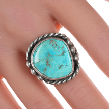 sz10.75 Vintage Native American silver and turquoise ring with twisted wire - $163.35