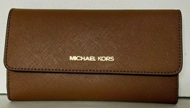 New Michael Kors Jet Set Travel Large Trifold Wallet Leather Luggage - $60.36