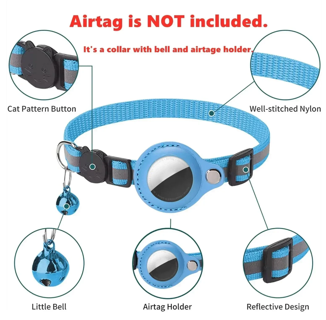 Anti-Lost Cat Collar for Airtag GPS Tracker Protective Case With Bell Reflective