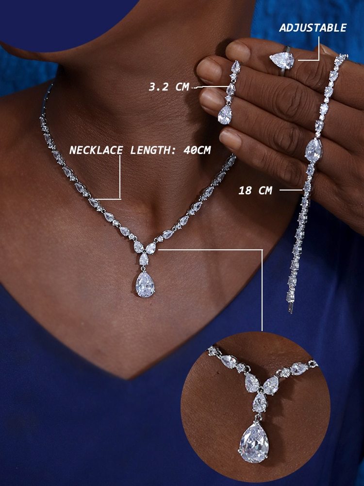 ASNORA High Quality Cubic Zirconia Bridal Wedding Jewelry Water Drop Necklace La - $78.26