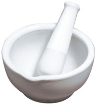 White Porcelain 1/2 Cup MORTAR &amp; PESTLE Ceramic Herb Pill gRinDeR Crushe... - £24.67 GBP