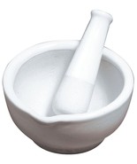 White Porcelain 1/2 Cup MORTAR &amp; PESTLE Ceramic Herb Pill gRinDeR Crushe... - £19.92 GBP