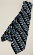 Croft &amp; Barrow Necktie Neck Tie 100% Silk Blue &amp; Black Striped Tie Long ... - $6.95