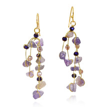 Gorgeous Waterfall of Purple Amethyst and Crystal on Silk Thread Dangle Earrings - £11.59 GBP