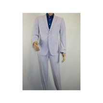 Men ADOLFO Seersucker Suit Stripe Casual Dressy Summer Suit 2 Button C622 Blue image 2