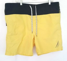 Nautica Swim Trunks Mens Large Yellow Navy Mesh Lined Water Sports Recreational - £9.94 GBP