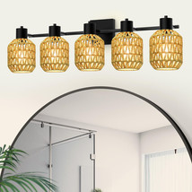 Bathroom Vanity Light 5 Lights Boho Rattan Bathroom Lighting fixture Over Mirror - $49.99