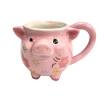 Smiling 3D Pink Pig Floral Painted Mug Boston Warehouse Trading Corp 4 I... - $14.42