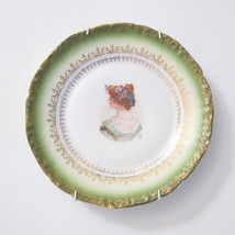 Carl Tielsch Plate Woman Portrait Green Gold Border CT Germany Has Tiny Flaws - $44.53