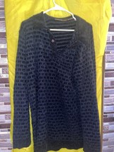 Maxini Navy Blue Acrylic Long Sleeve Collared V-neck Sweater Size Medium - £8.94 GBP