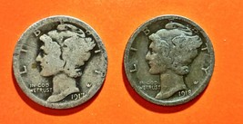 1917 and 1918 Mercury Dime Good dates circulated coins 90% Silver - £11.05 GBP