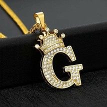 1.25Ct Real Moissanite Crown Initial Letter &quot;G&quot; Pendant 14K Yellow Gold Plated - £104.62 GBP