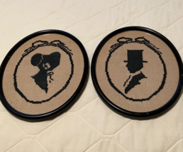 VTG Silhouette Oval Framed Cross Stitch Mary &amp; Abraham Lincoln Couple Pr... - $47.45