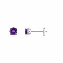 Natural Amethyst Solitaire Stud Earrings in 14K Gold (Grade-AAAA , 3MM) - £207.91 GBP