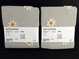 (Lot of 2) Ikea Nattslanda Pillow Gray Cushion Cover 20"x20" White Daisy Flowers - $46.43